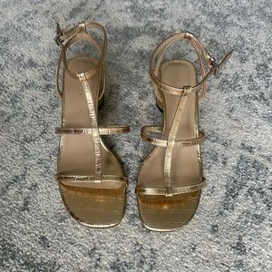 Ann Taylor Holland Embossed Leather Block Heel Sandals